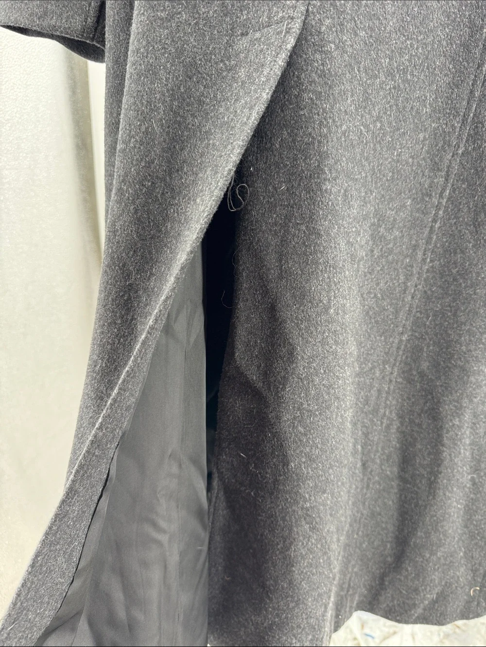 Anne Klein black dark Charcoal Gray Tailored Trench car Coat 100% wool winter